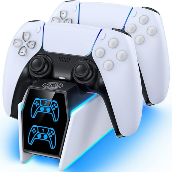 PS5 Controller Charger Station Compatible with PS5 Edge & Dual Controller, 9 Lightings PS5 Accessories Charging Station, PS 5 Dock Stand with LED Indicator & On-off Switch & Cable
