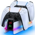 thumbnail image 1 of PS5 Controller Charging Station，PlayStation Charging Dock for PlayStation 5 Dualsense Edge with LED & RGB Mode,Overcharge Protection Fast Controller Charging Station Stand Skin, PS5 Accessories-White, 1 of 10