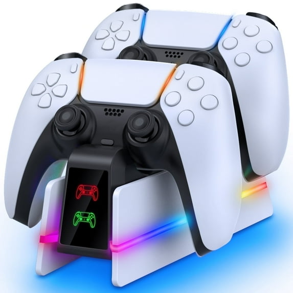 PS5 Controller Charging Station,PlayStation Charging Dock for PlayStation 5 Dualsense Edge with LED & RGB Mode,Overcharge Protection Fast Controller Charging Station Stand Skin, PS5 Accessories-White