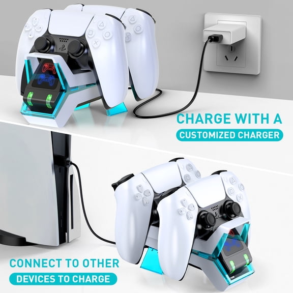 PS5 Controller Charging Dock, Fast Charging Dual Station with LED Display for PlayStation 5/PS5 Slim/PS5 Pro Wireless Controllers, Contact Charger Stand with Indicator Lights - PS5 Gaming Accessories