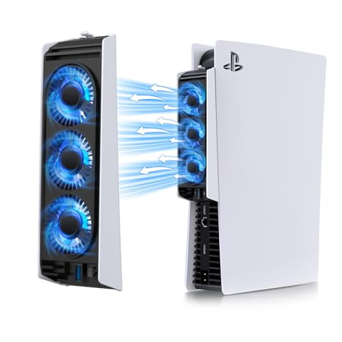 PS5 Cooling Fan,IINE Quiet Cooler Fan with LED Light/Auto Temperature Sensor/USB3.0 Hubs,Cooling Accessories Compatible with PS5 Digital Edition or Discs Edition