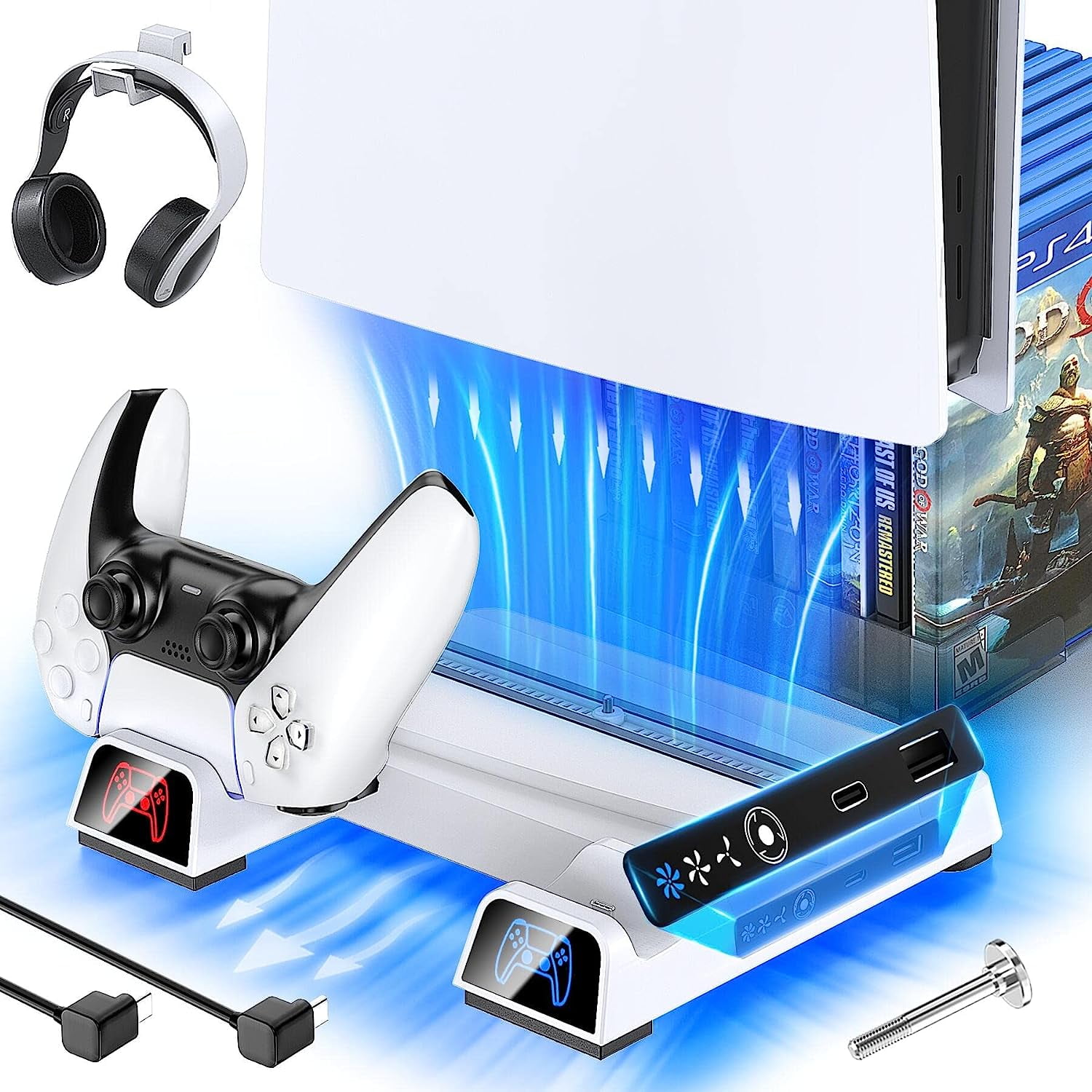 for PS5 Console Multi-function Cooling Stand for PS VR2/PS5 Controllers  Charging with Display Light Store Headset and Earphones - AliExpress