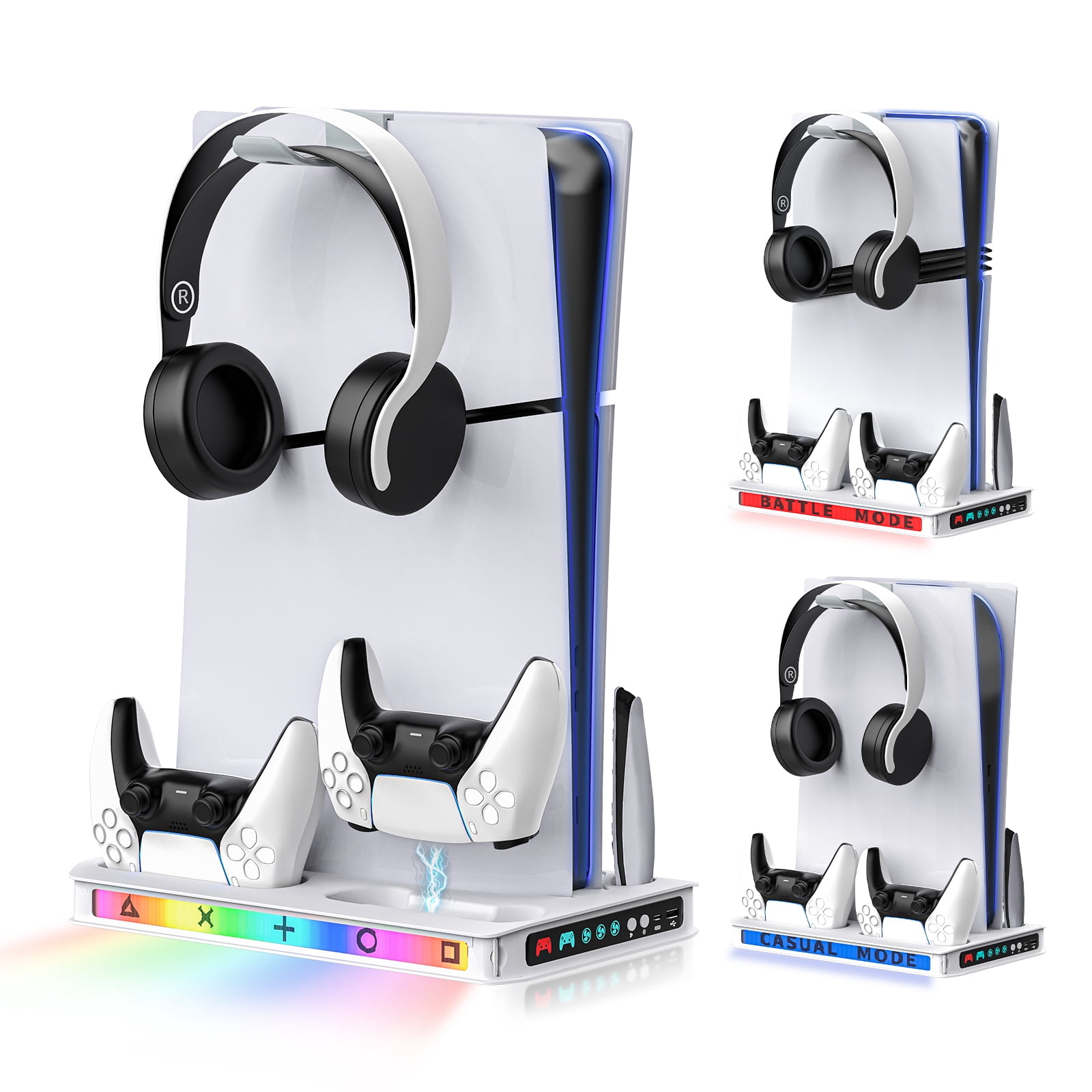 ZYTHRONE PS5/ Slim/Pro Cooling station with Fast Contoller Charger for PlayStation 5 Disc & Digital Console Stand, RGB Light, Quiet Cooling Fan, Headset Holder