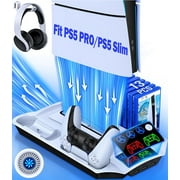 PS5 Cooling Station, QQV P5 Accessories for PS5 Pro, PS5 Slim, Digital & Disc Edition with Controller Charger with 3-Speeds Adjustable,Headset Holder, 11 Games Storage