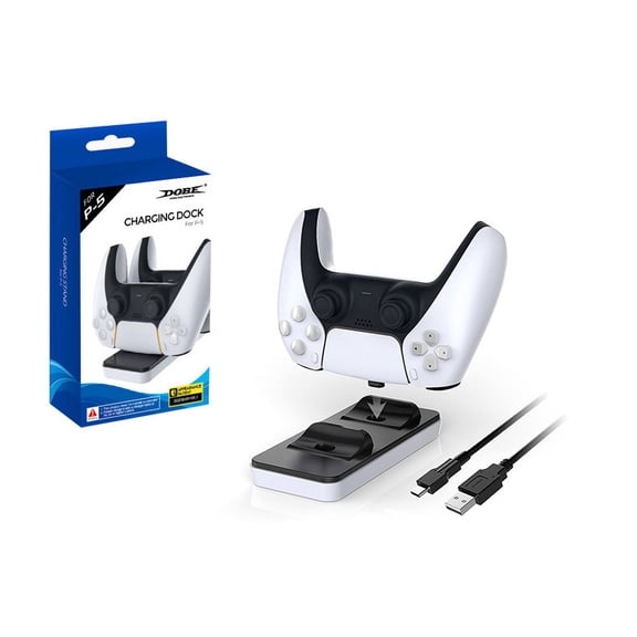 PS5 DualSense Controller Charging Dock - Dual-Slot Charger for 2 PS5 Controllers Simultaneously, Includes Contact Adapter, Fast Charging with LED Indicators, Anti-Slip Stable Base