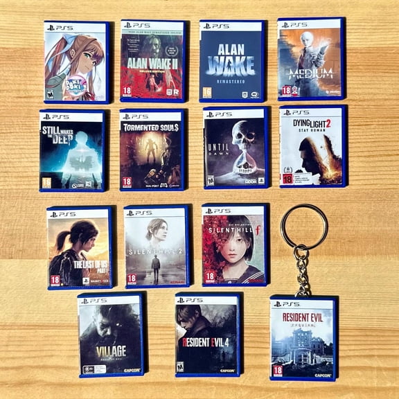 PS5 Miniature Horror Game Case Keychain Bundle | Handmade Mini Game Covers | Resident Evil, Silent Hill, Alan Wake, Scratch +Water Resistant (1 keychain)