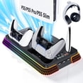 thumbnail image 1 of PS5/Pro/Slim Stand for Cooling Station, Controller Charging Station for PlayStation 5 Console, PS5 Stand Controller Charger for with 3 Levels Cooling Fan, Headset Holder for PS5 Digital/Disc, 1 of 8