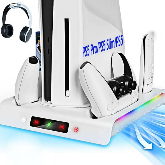 YUOY PS5 Cooling Stand with Dual Controller Charger, RGB Lighting & Game Storage – All in One PS5 Accessories Compatible with PS5 Pro/Slim/Original
