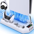 thumbnail image 1 of PS5 / PS5 Slim Stand and Cooling Station with Dual Controller Charging Station for PlayStation 5 Console, PS 5 Accessories Incl. Controller Charger, Cooling Fan, Headset Holder, 3 USB Hub, Screw, 1 of 13