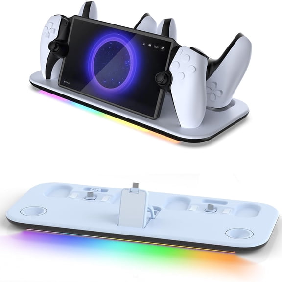 PS5 Portal Charging Station with RGB Light , 3-in-1 Charging Dock for PlayStation Portal Remote Player, DualSense Edge Wireless Controller & PS5 Controller, Fast Charging Stand ,Gaming Accessories