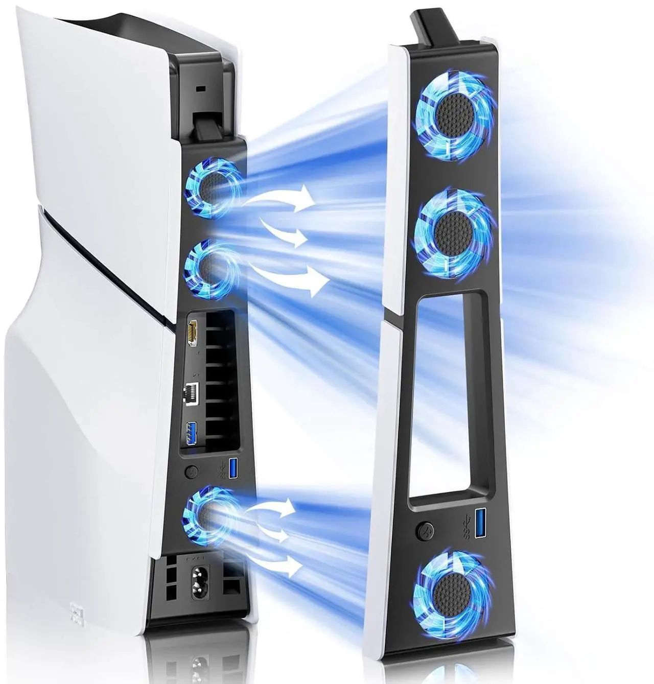 PS5 Slim Cooling Fan,Quiet Cooling System for PS5 Slim Digital/Discs Edition with 3 Fans/USB 3.0 Port,PS5 Slim Cooler Accessories with LED Light,Not for PS5 2020 and PS5 Pro