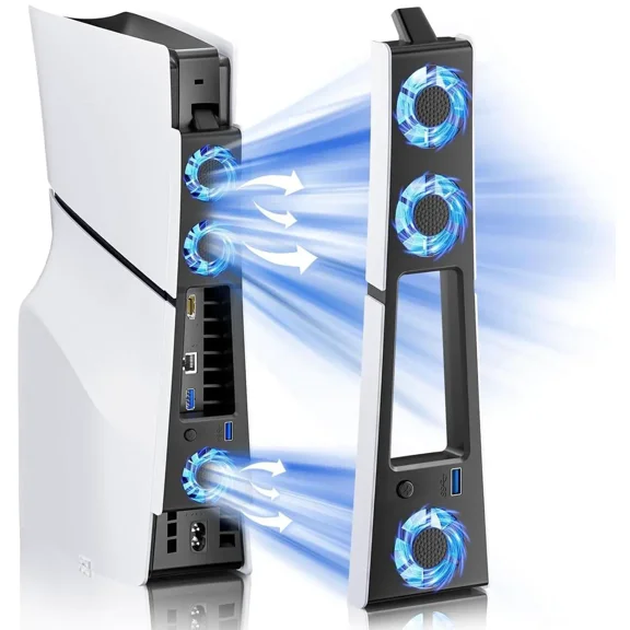 PS5 Slim Cooling Fan,Quiet Cooling System for PS5 Slim Digital/Discs Edition with 3 Fans/USB 3.0 Port,PS5 Slim Cooler Accessories with LED Light,Not for PS5 2020 and PS5 Pro