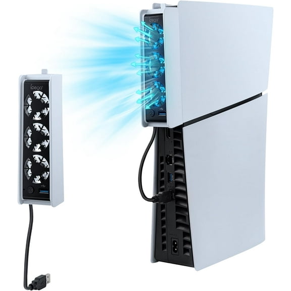 PS5 Slim Cooling Fan,Quite Fan with 3 Fans and External USB 3.0, Intelligent Temperature Cooling for PS5 Slim DE/UHD