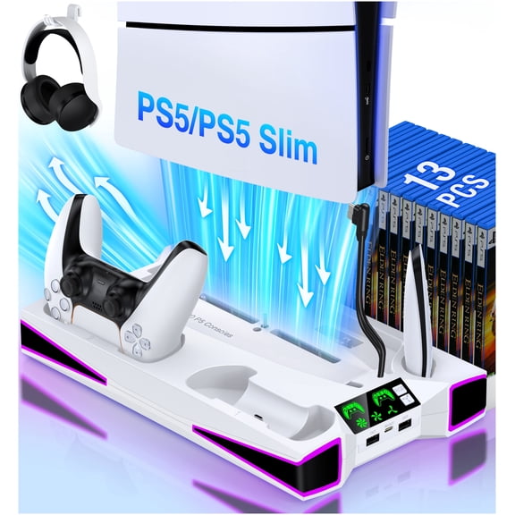 PS5 Stand Cooling Station for PS5 Pro,Slim, ESYWEN PS5 Accessories,Cooling Stand for PlayStation 5 with Dual Controller Charger