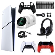 Sony PlayStation 5 Slim Digital Console with Extra Techno Red Dualsense Controller and Accessories Kit (PS5, PlayStation Digital Version)