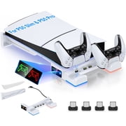 PS5 Slim Horizontal Stand Station with Controller Charger for Playstation 5 Pro/PS5 Slim Digital & Disc Console with Fast Charging
