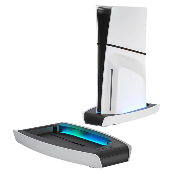 Storage Stand for PS5 Slim with RGB Lights and Ventilation - Vertical Console Mount and Cooling Base for PlayStation 5 Slim-White Black