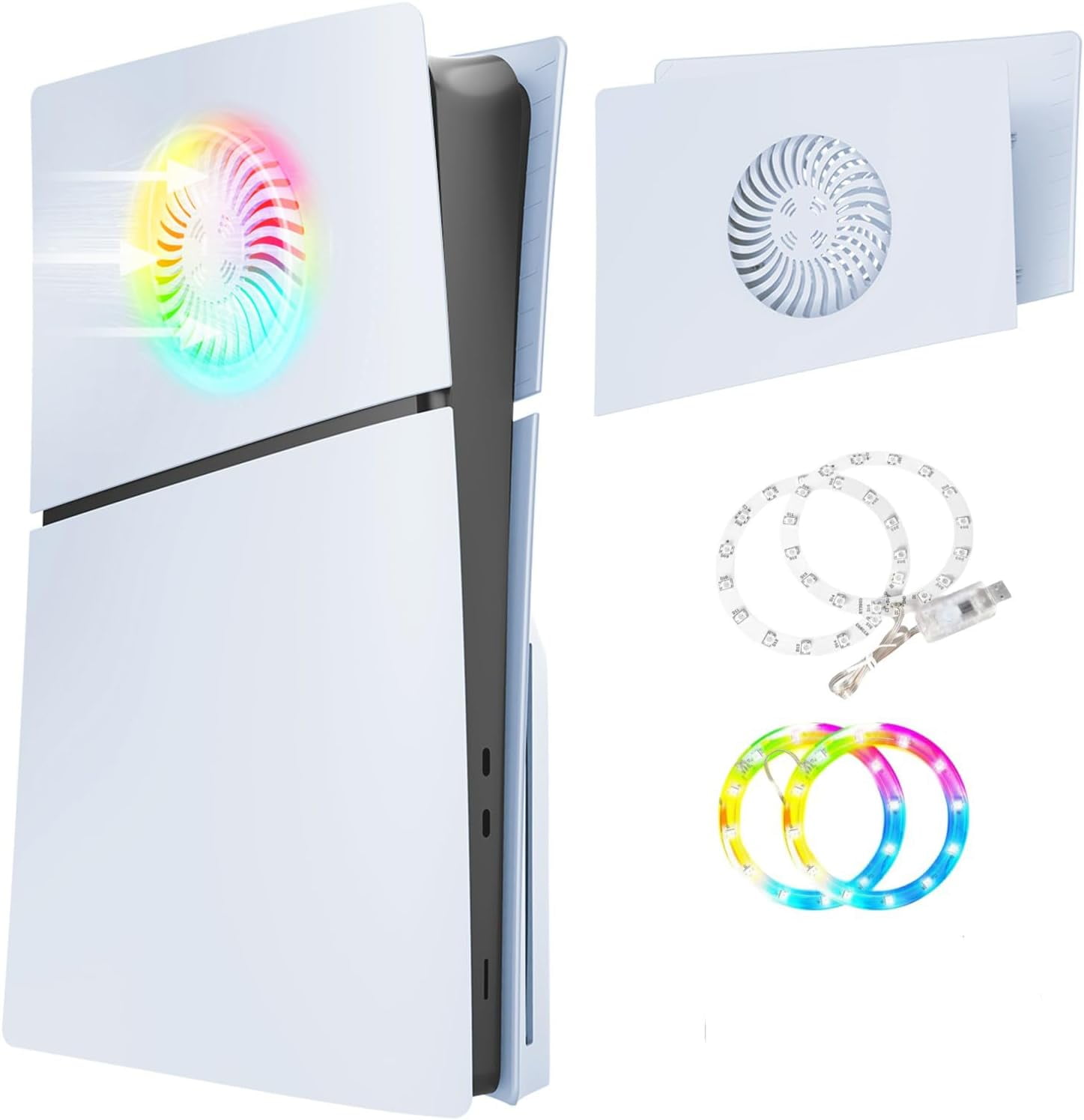 for PS5 Slim Top Cover Plates with Cooling Vents and RGB Light, Replacement Panel Upper Faceplate Case with Heat Dissipation Holes, Compatible with PS5 Slim Disc and Digital Edition