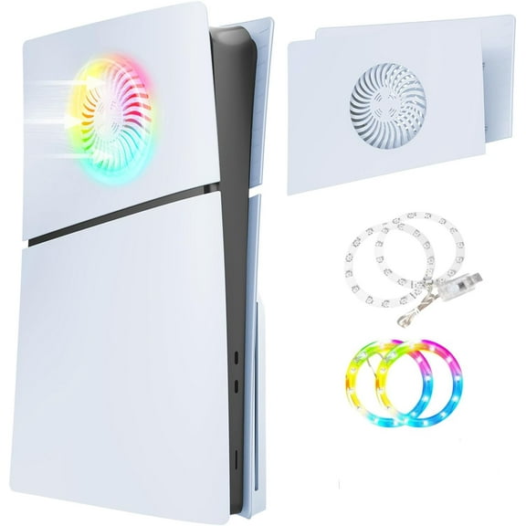 for PS5 Slim Top Cover Plates with Cooling Vents and RGB Light, Replacement Panel Upper Faceplate Case with Heat Dissipation Holes, Compatible with PS5 Slim Disc and Digital Edition