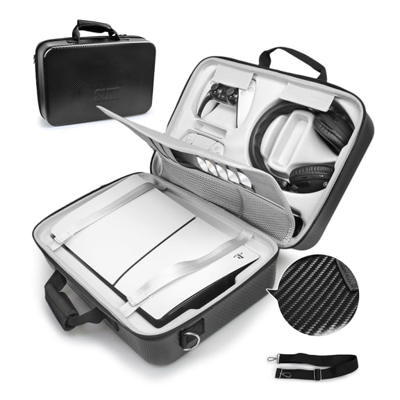 PS5 Slim console travel hard-shell storage bag, large-capacity protective travel case, dedicated soft compartment for PS5 Slim disc and digital versions, game accessories (digital black/digital Camo)