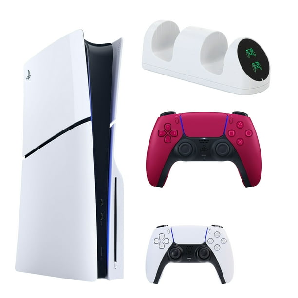 PS5 Slim with Extra Red DualSense Controller and Dual Charging Dock