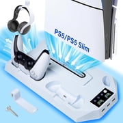 PS5 Cooling Stand with Turbo Fan - 2 USB Ports, Headset Holder & Remote Slot - Fits PS5 Slim/Disc/Digital 2023/2020 - 3-Speed Cooling Docking Station