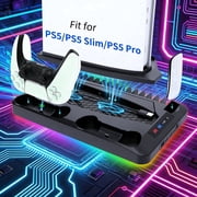 Compatible for PS5 Stand Cooling Fan, PS5 Accessories with Dual PS5 Controller Charger Dock,Cooling Station for PS5 Slim/Pro/Digital/Ultra,PS5 Cooling Stand For PlayStation 5,3 Level Fan, RGB Light