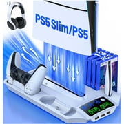 PS5 Stand with Cooling Fan for PlayStation 5/Slim/PRO, ESYWEN PS5 Accessories for PlayStation 5 PRO, Slim, Disc, Digital