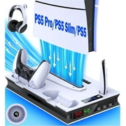 PS5 Stand Cooling Fan for PS5 Slim PS5 Pro with Dual PS5 Controller Charger,ESYWEN PS5 Accessories,PS5 Cooling Station for PlayStation 5 Disc & Digital Editions & PlayStation 5 Accessories-White