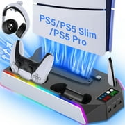 PS5 Stand with Cooling Fan,ZRZLMVP PS5 Cooling Station with Dual Controller Charging Station for PS5 Slim/Pro/Standard,3H Fast Charging/3 Speed Airflow/3 USB Ports/3 Lights - Black