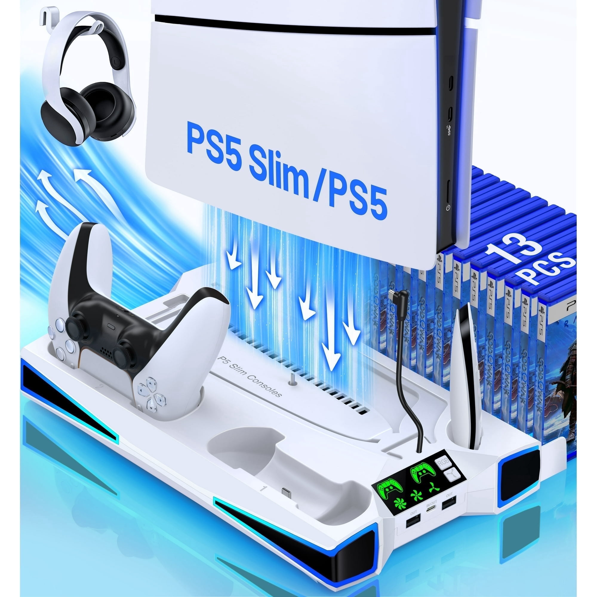 PS5 Stand Cooling Fan for PS5 Slim, PS5 Accessories with Dual ...