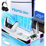 PS5 Stand Cooling Station for PS5/PS5 Slim with Controller Charger, ESYWEN PS5 Accessories for PlayStation 5- White