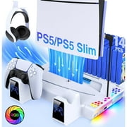 PS5 Stand with Cooling Sation for PS5 Slim/PS5,ESYWEN PS5 Accessories with PS5 Cooling Stand for PS5 Slim/Disc/Digital & PlayStation 5 Accessories-White