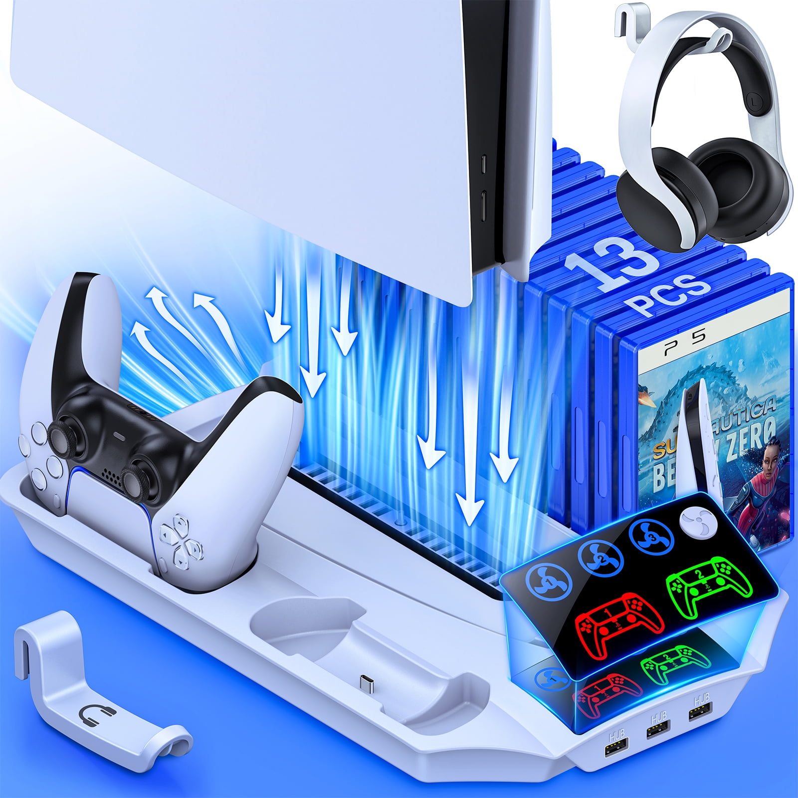 PS5 Stand with Cooling Fan, ESYWEN PS5 Accessories,PS5 Cooling Station