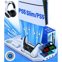 PS5 Stand with Cooling Fan and Dual Controller Charger Station for 2023 PS5 Silm/2020 Playstation 5 Disc&Digital Edition Console ,PS5 Accessories