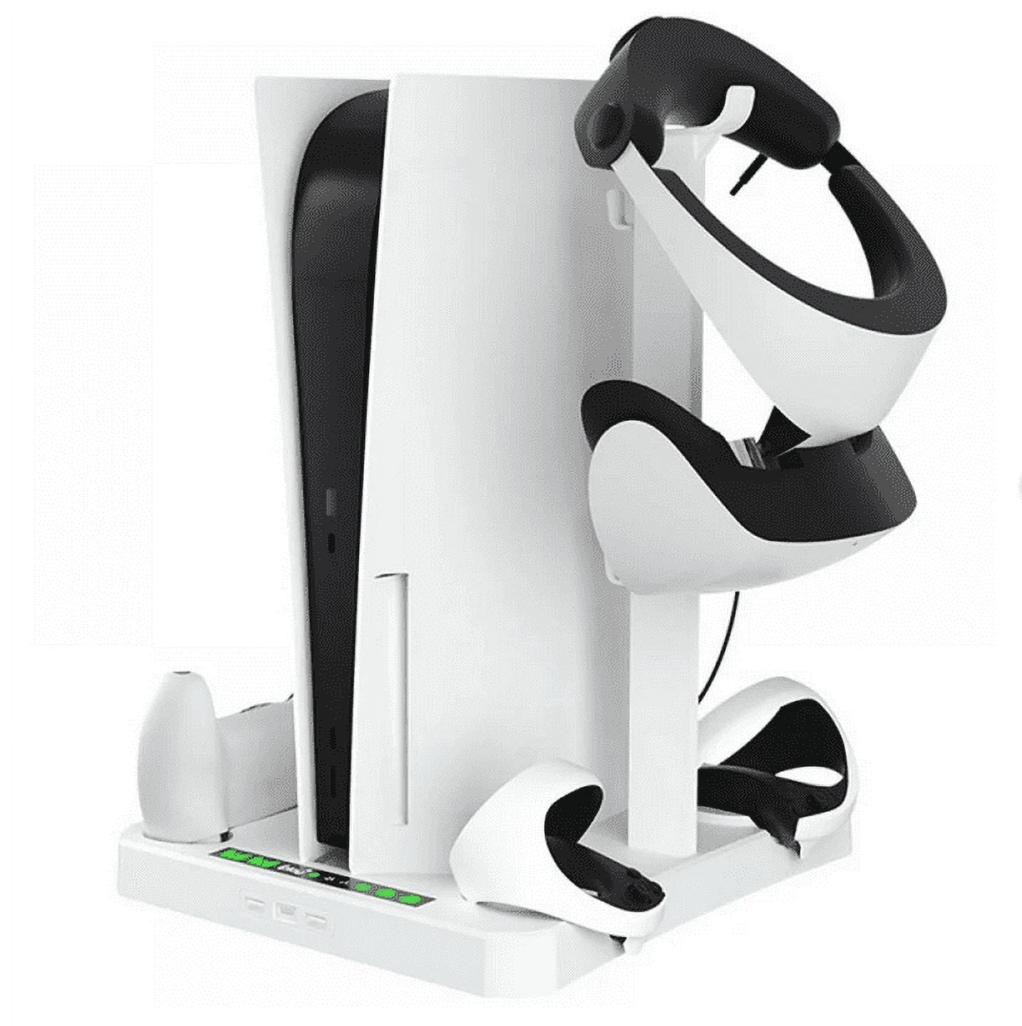 PS5 Stand with Cooling Station and Dual Controller Charging Station, PS5 Disc Version, PS5 Cooling Fan with Headset Holder & PSVR2 Holder and 3 Adjustable Fan Speeds