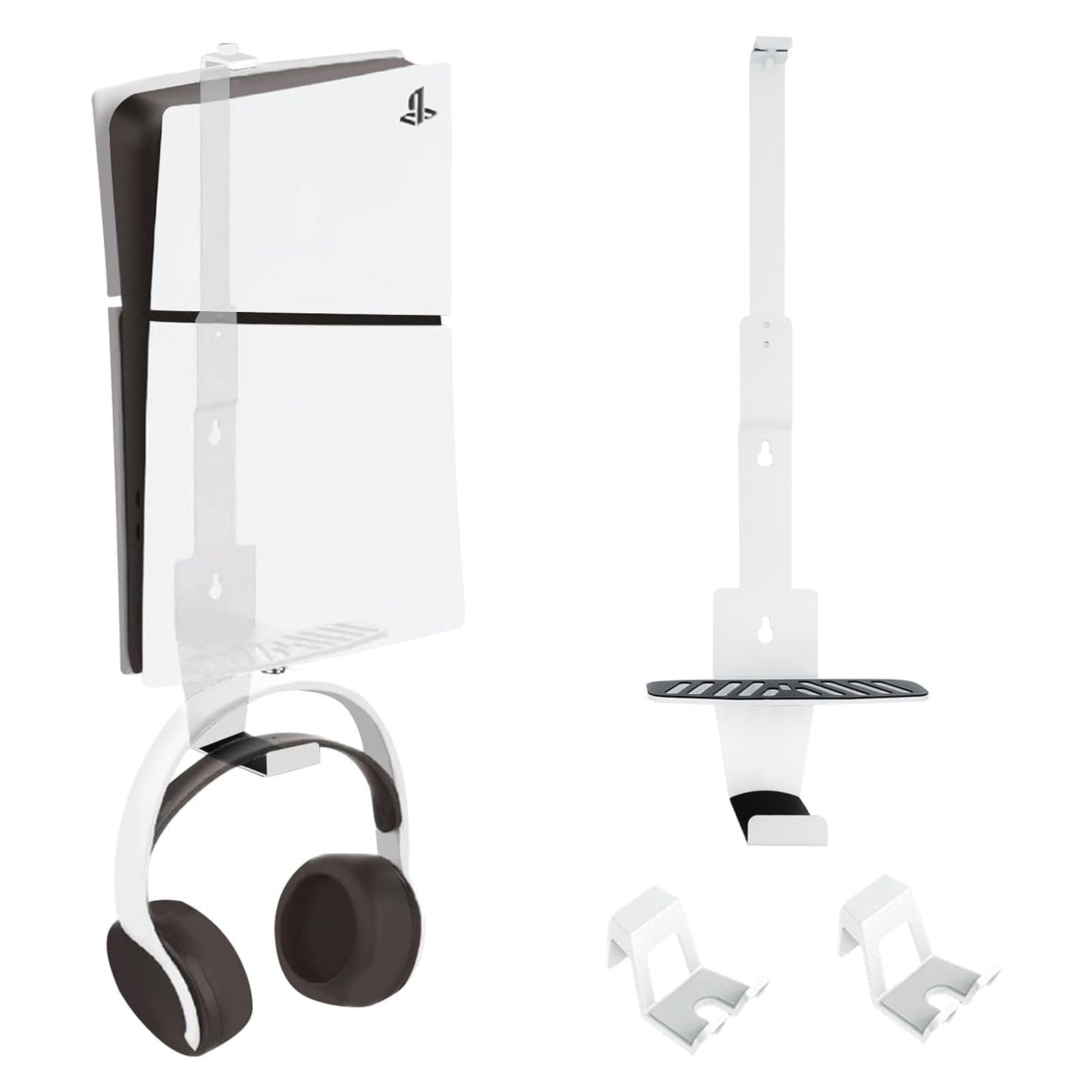PS5 Wall Mount, Heavy-Duty Steel Mount Kit for Protection & Cooling with 2 Controller Holder and Headset Holder,Compatible with All PS5 Models Including Slim, Pro, Original, White