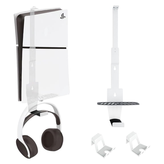 PS5 Wall Mount, Heavy-Duty Steel Mount Kit for Protection & Cooling with 2 Controller Holder and Headset Holder,Compatible with All PS5 Models Including Slim, Pro, Original, White