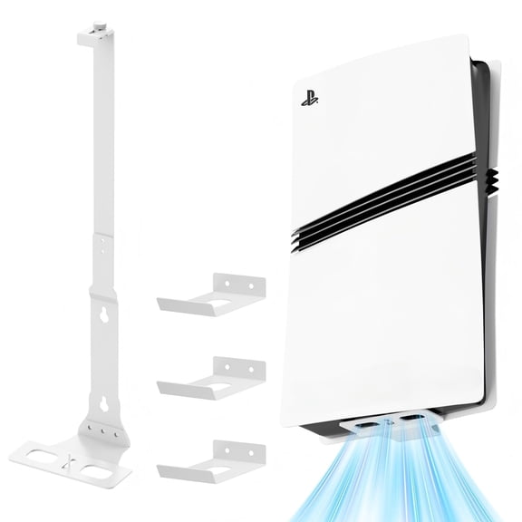 PS5 Wall Mount Kit for PlayStation 5 Console, Compatible with PS5 Disc, Digital, Slim & Pro Models, Space Saving Console Mount with 3 Controller Wall Holders (White)