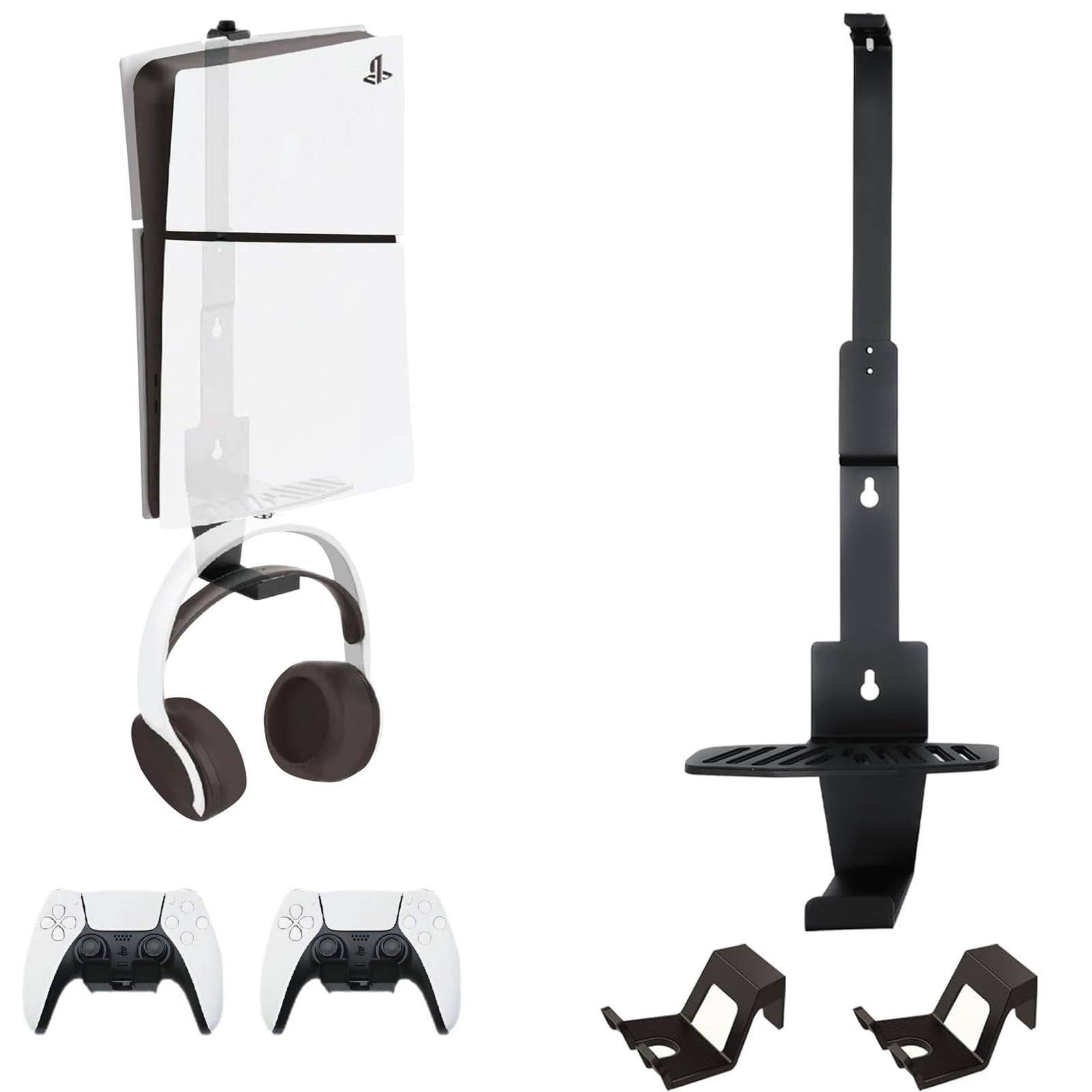 PS5 Wall Mount Kit with Controller & Headset Holders, Heavy Duty Steel Wall Mount for PS5/PS5 Slim/PS5 Pro Disc & Digital Editions