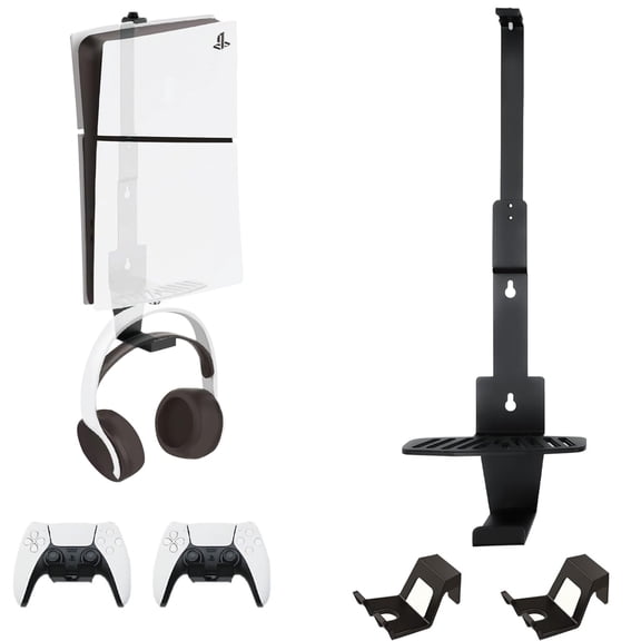 PS5 Wall Mount Kit with Controller & Headset Holders, Heavy Duty Steel Wall Mount for PS5/PS5 Slim/PS5 Pro Disc & Digital Editions