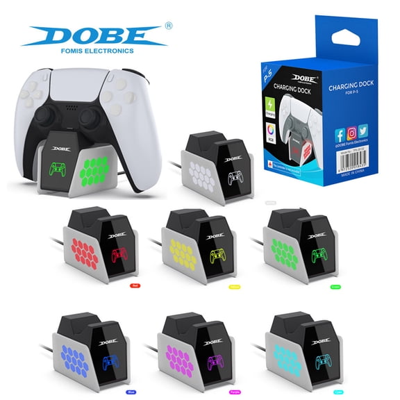 PS5 Wireless Controller Charging Dock - Single Seat Charger for PS5 Elite/DualSense Controllers with Colorful LED Indicators | USB-Powered, Anti-Slip Base, Compact Design for Gaming Setup