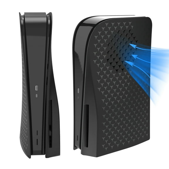 Replacement Panel for PS5 Console with Ventilation Port and Dust Filter, ABS Scratch-Resistant and Shock-Resistant Protective Shell-Black-Disc Edition