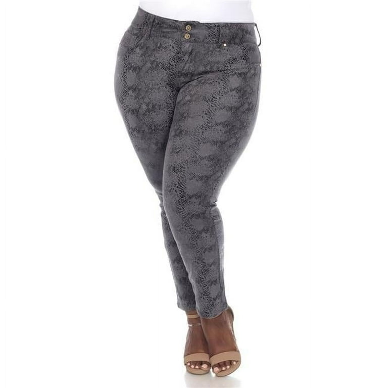 PS518-10-22 Plus Size Faux Suede Snake Print Pants, Grey Size 22