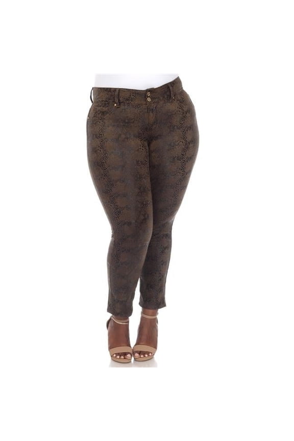 PS518-11-18 Plus Size Faux Suede Snake Print Pants, Brown - Size 18