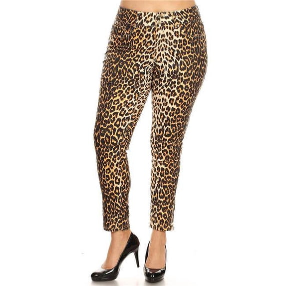 PS525-01-14 Plus Size Printed Cheetah Pants, Brown Leopard - Size 14