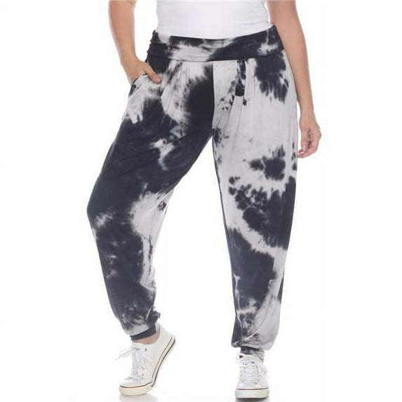 PS560TD-Black-3X Plus Size Tie Dye Harem Pants, Black - 3X