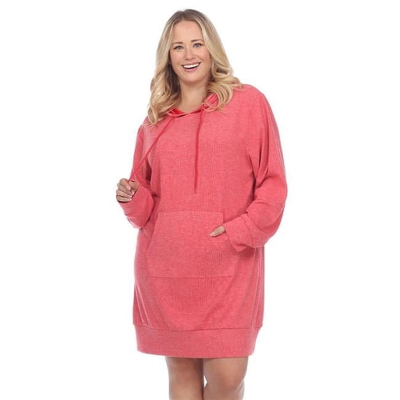 PS822-02-2X PlusSize Hoodie Sweatshirt Dress, Red - 2X