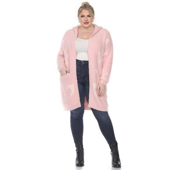 PS8843-12-2X-3X Stars Plus Hooded Open Front Sherpa Coat, Pink & Light Pink - 2X & 3X