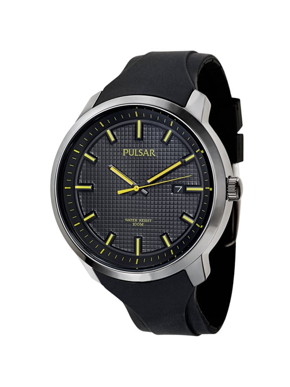 PS9101 Men's On The Go Black Dial Black Rubber Strap Watch